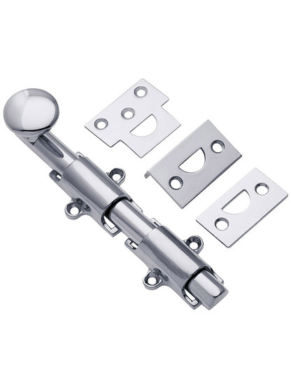 6 inch Traditional Style Surface Door Bolt in Polished Chrome.
